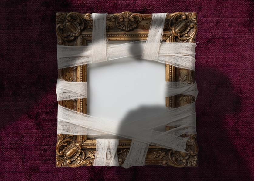 A photo frame with bandages